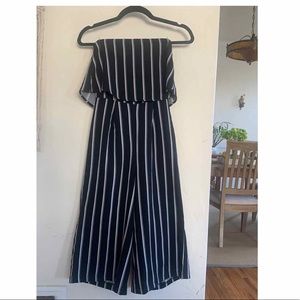 Misguided black bandeau stripe culotte jumpsuit